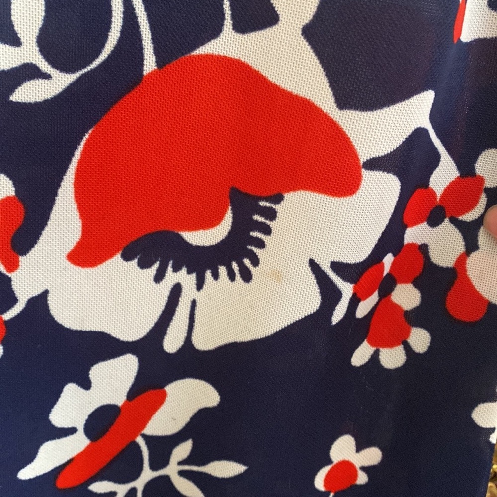 VTG 60’s Red White Navy Blue Floral Print Hawaiian Maxi Dress - Picture 15 of 16